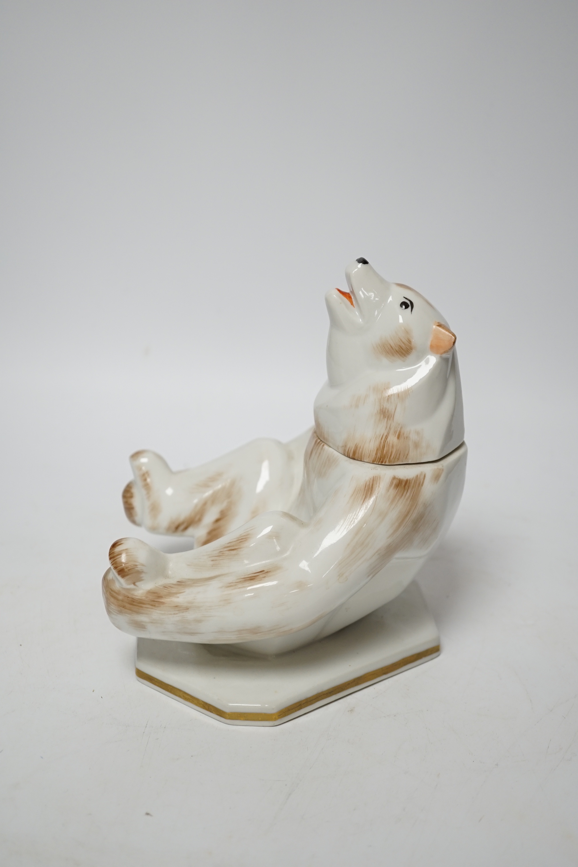 A French porcelain ‘bear’ jar and cover, 17cm